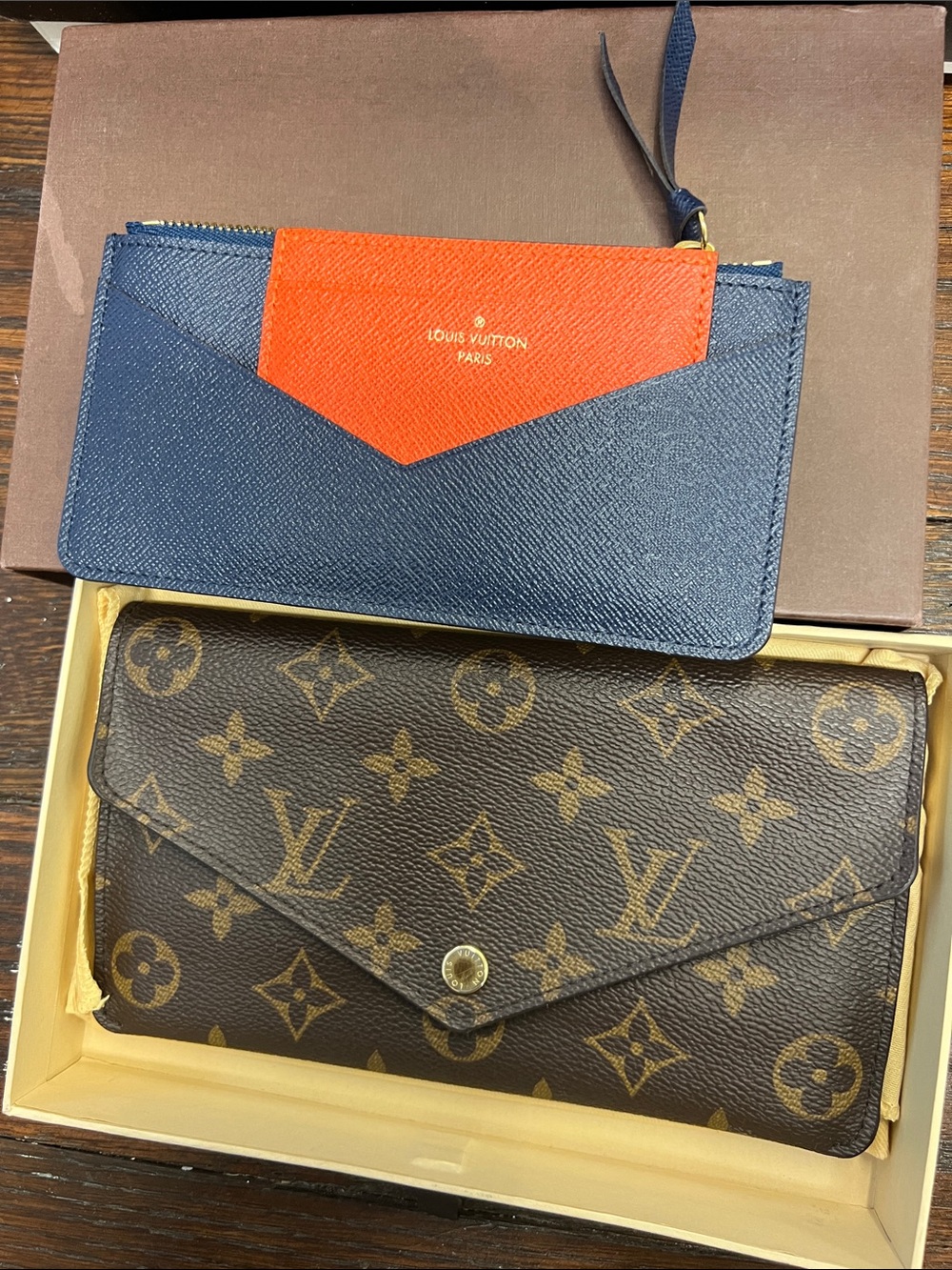 Louis Vuitton Navy Zip Card Pouch with Monogram Continental Wallet